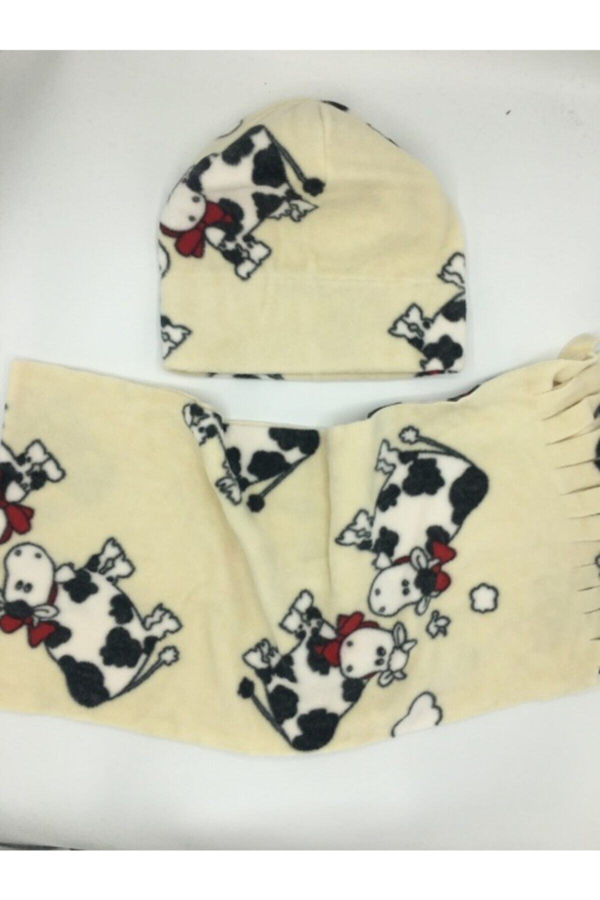 Unisex Çocuk Bej Polar Atkı Bere Seti
