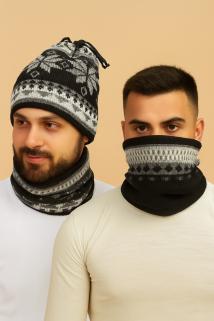 Büzmeli Kışlık Lüks İçi Polar Bere-boyunluk