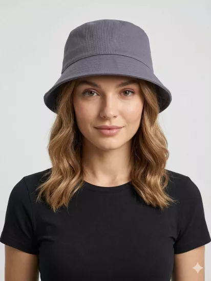 Yazlık Bucket Model Pamuklu Gabardin Kumaş Kova Şapka - Gri