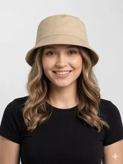 Yazlık Bucket Pamuklu Gabardin Kova Şapka - Koyu Bej