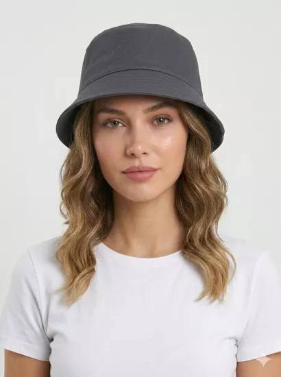 Yazlık Bucket Pamuklu Gabardin Kova Şapka - Koyu Gri