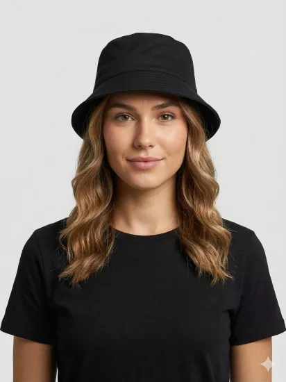 Yazlık Bucket Pamuklu Gabardin Kova Şapka - Siyah